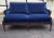 French Pair of Ethan Allen Louis XVI–Style Loveseats in Blue Velvet With Carved Walnut Frames For Sale - Image 3 of 16