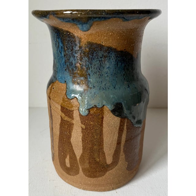 Ceramic Vintage Studio Art Pottery 8" Turquoise Glazed Vase-Signed For Sale - Image 7 of 7