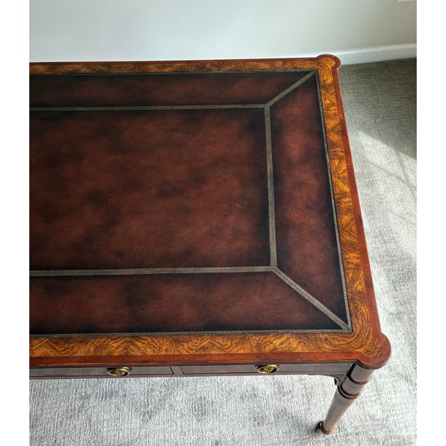 Late 20th Century Theodore Alexander “Man of Letters” Flame Mahogany Leather Partners Desk For Sale - Image 10 of 12
