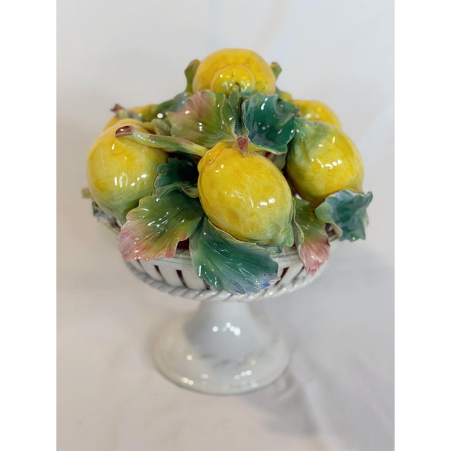 Mediterranean Vintage Italian Majolica Lemon Pedestal Topiary For Sale - Image 3 of 9