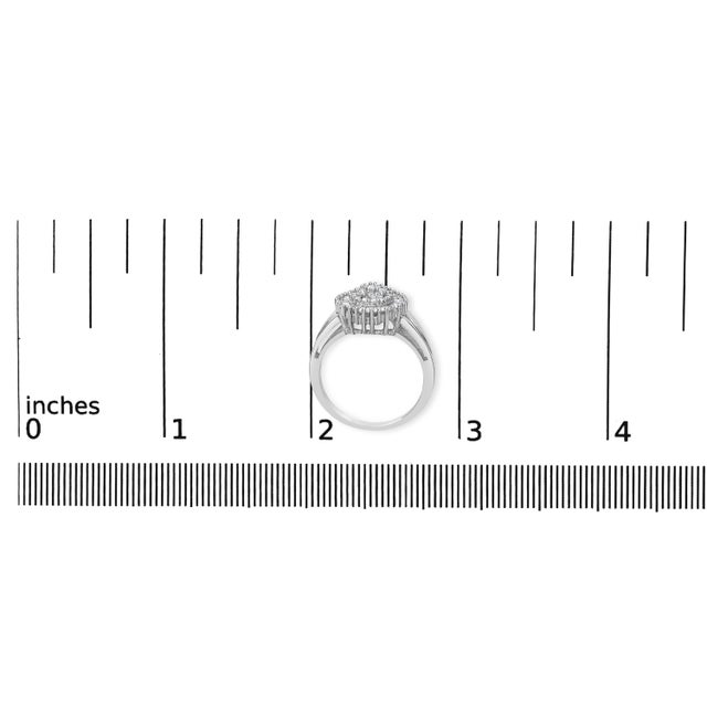 Metal 10K White Gold 1/2 Cttw Round & Baguette Cut Diamond Pear Shaped Domed Pav�� Cluster with Halo Cocktail Ring, Size 7-1/4 For Sale - Image 7 of 7