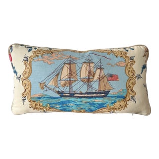 Nautical Americana Lumbar Pillow in Brunschwig & Fils “Clipper Ship” Description For Sale