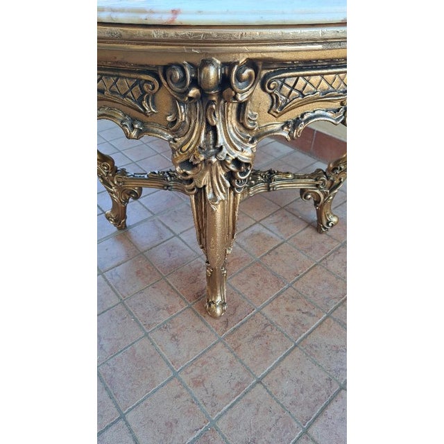 Round Table with Pink Marble Top, 1970s For Sale - Image 4 of 7