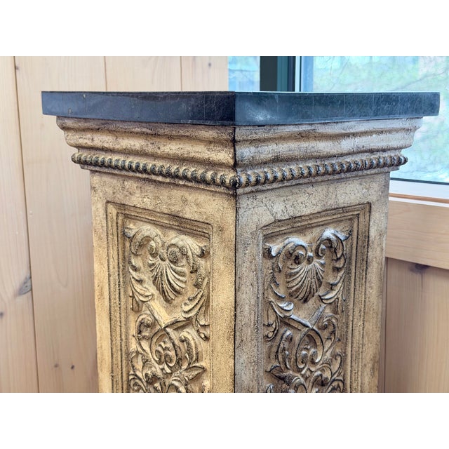 Late 20th Century Carved Decorative Pedestal Column With Stone Finish For Sale - Image 5 of 8