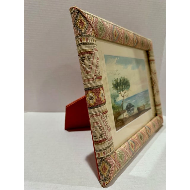 Mid 20th Century Coastal Landscape Watercolor Painting Framed Seascape Boat Tree For Sale - Image 4 of 5