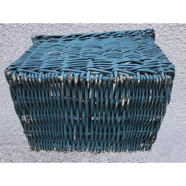 Teal Large French Country Painted Wicker Willow Basket – Woven Handles For Sale - Image 8 of 8
