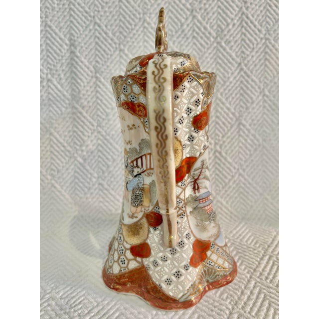Japanese Early 1900’s Japanese Kutani Moriage Porcelain Chocolate Pot With Gilding For Sale - Image 3 of 10
