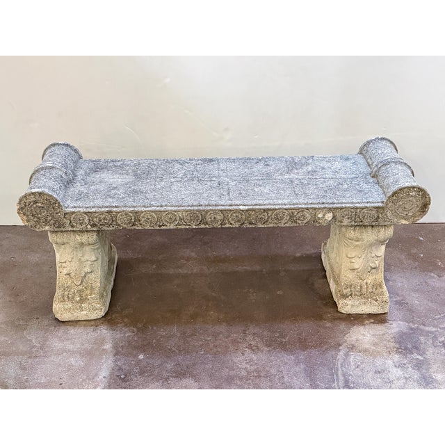 Large English Garden Stone Bench Seat in the Classical Style For Sale In Austin - Image 6 of 17