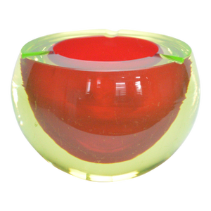 1960s Murano Style Italian Art Glass Sommerso Red Yellow Orb Ashtray Bowl Catchall