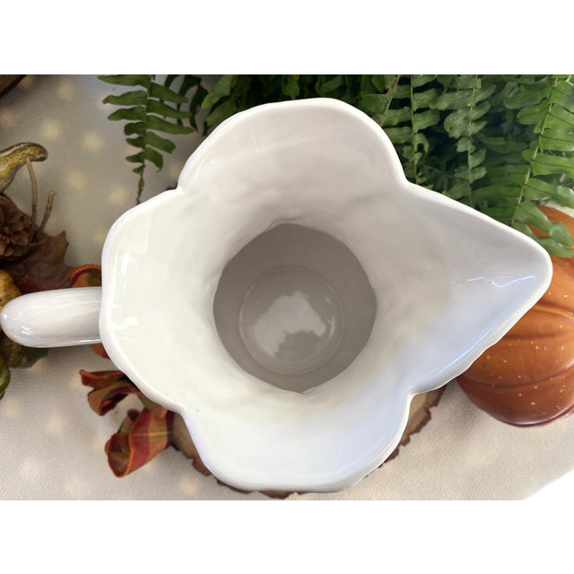 1980's Water Pitcher: White Majolica Cabbage Leaf Design Made in Portugal for Neuwirth, 8.5" HIgh For Sale In Philadelphia - Image 6 of 14