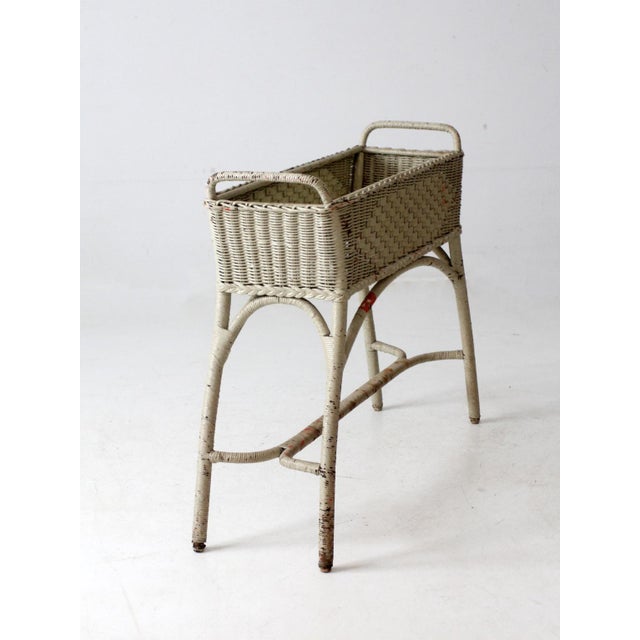 Wood Antique Painted Wicker Planter For Sale - Image 7 of 12