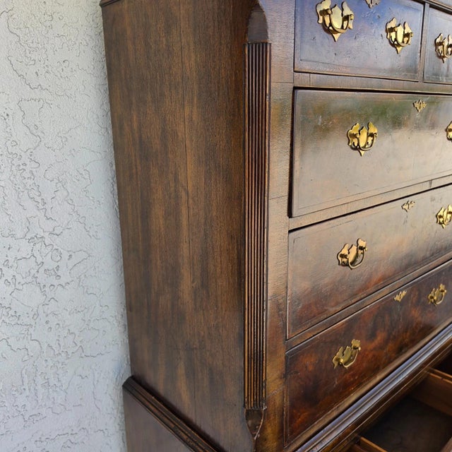 Antique Walnut Highboy Dresser Desk With Pullout Writing Surface For Sale - Image 16 of 18