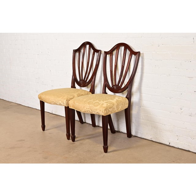 English Baker Furniture Federal Carved Mahogany Shield Back Side Chairs or Dining Chairs, Pair For Sale - Image 3 of 13