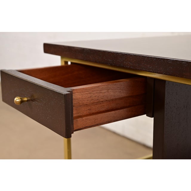 Wood Paul McCobb Irwin Collection Mahogany and Brass Nightstand or End Table, Newly Refinished For Sale - Image 7 of 12