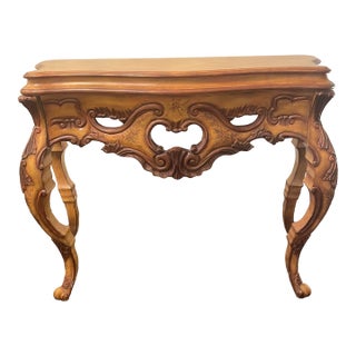 Late 20th Century Ornate Vintage French-Style Console Table With Carved Details For Sale