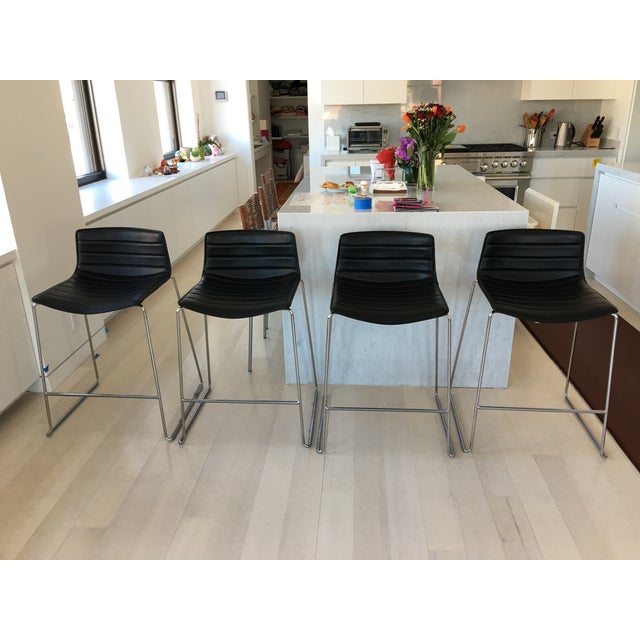Black Leather Counter Stools by Arper Set of 4 Chairish