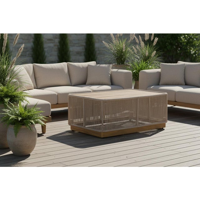 Modern Alpine Teak Outdoor Collection Beige Rope Coffee Table For Sale - Image 3 of 10