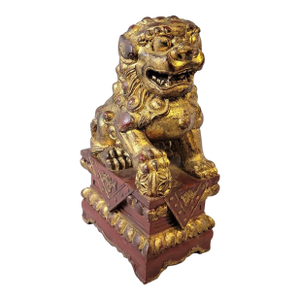 Early Giltwood Chinese Guardian Lion Foo Dog Architectural Carving – 12" High