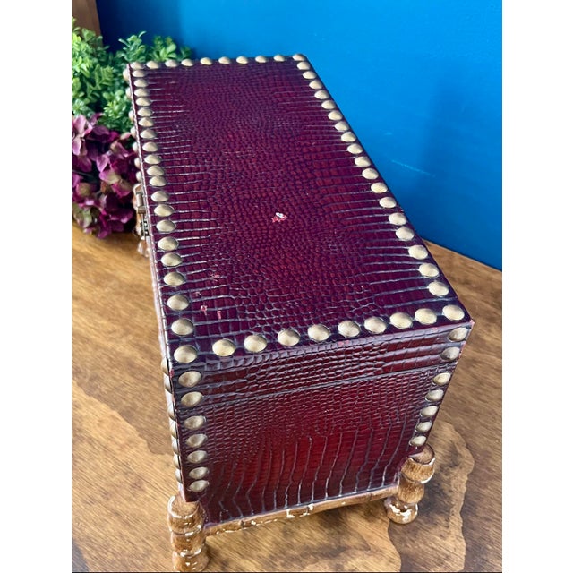 Vintage Faux Crocodile Trunk Box, Brass Studded With Bamboo-Style Feet, 1970s For Sale - Image 15 of 17