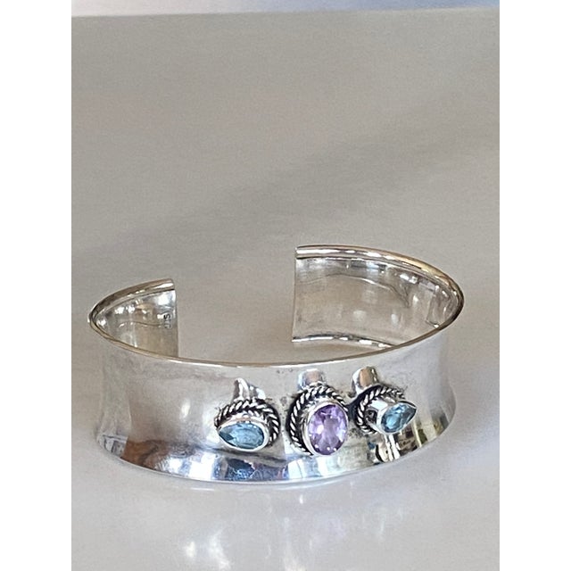 Metal Sterling Silver Bracelet With Amethyst and Topaz For Sale - Image 7 of 17