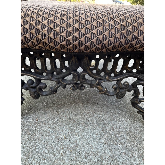 English Vintage Upholstery and Cast Iron Footstool For Sale - Image 3 of 6