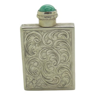 Vintage Italian Silver 800 Chiseled Perfume Bottle with Turquoise Stone Cap, 1970s For Sale