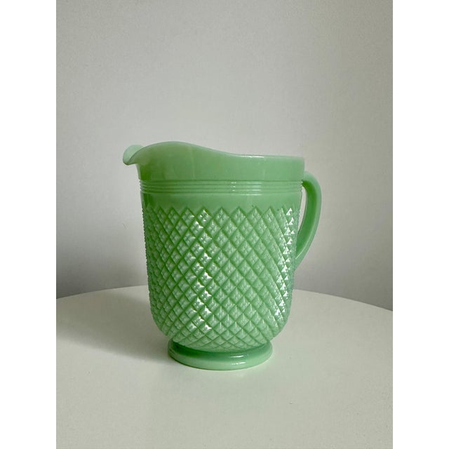 1930s Vintage Artdeco Jadeite Jug Pitcher Glass For Sale - Image 5 of 6