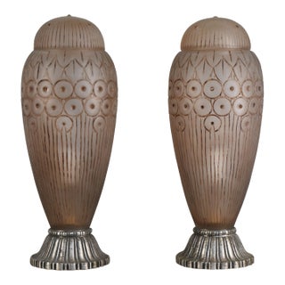 1930s Large French Art Deco Lamp by Genet Et Michon France - A Pair For Sale