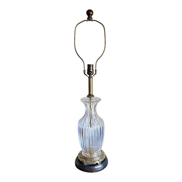Vintage 1970's Frederick Cooper Cut Crystal and Brass Table Lamp For Sale