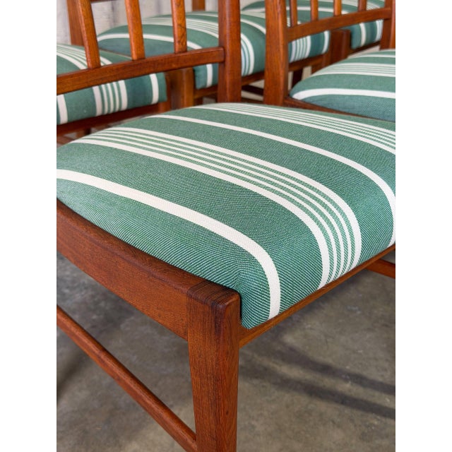 Teak Slat Back Dining Chairs Set of 6 Newly Reupholstered Swedish Mid-Century Modern 1960s For Sale - Image 4 of 13