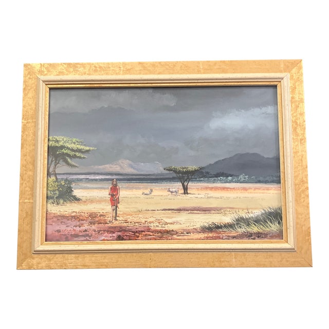 1980’s Original Daniel Njoroge African Desert Scene Painting Kenya Signed Framed For Sale
