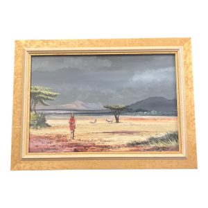 1980’s Original Daniel Njoroge African Desert Scene Painting Kenya Signed Framed