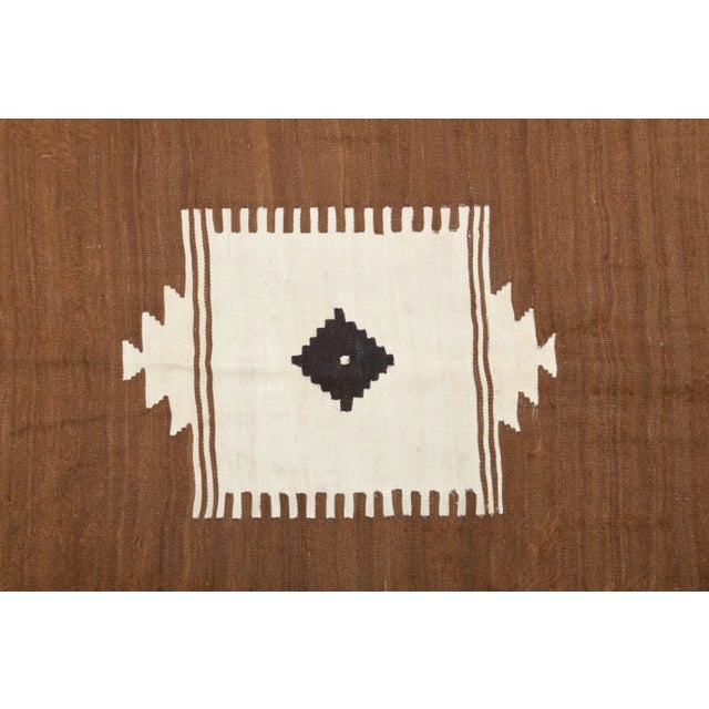 Vintage Turkish Oushak Handmade Cotton Brown Wool Kilim Area Rug For Sale - Image 6 of 11