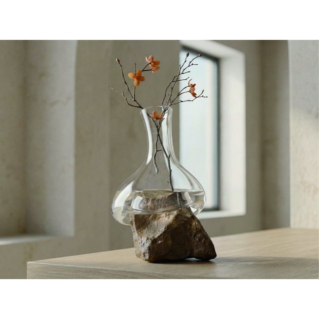 2020s Sculptural Glass Decanter Vase With Natural Gobi Desert Stone – One of a Kind Art Glass For Sale - Image 5 of 8