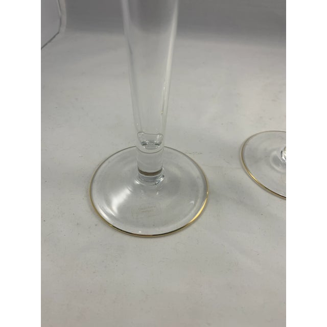 Vintage Crate & Barrel Trumpet Champagne Flutes With Gold Trim a Pair