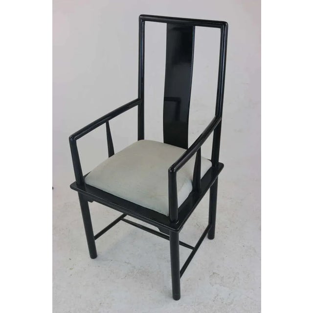 Stunning Hollywood Regency Mid-Century Modern high back black lacquer armchair by Baker Furniture. Great for a pull up,...