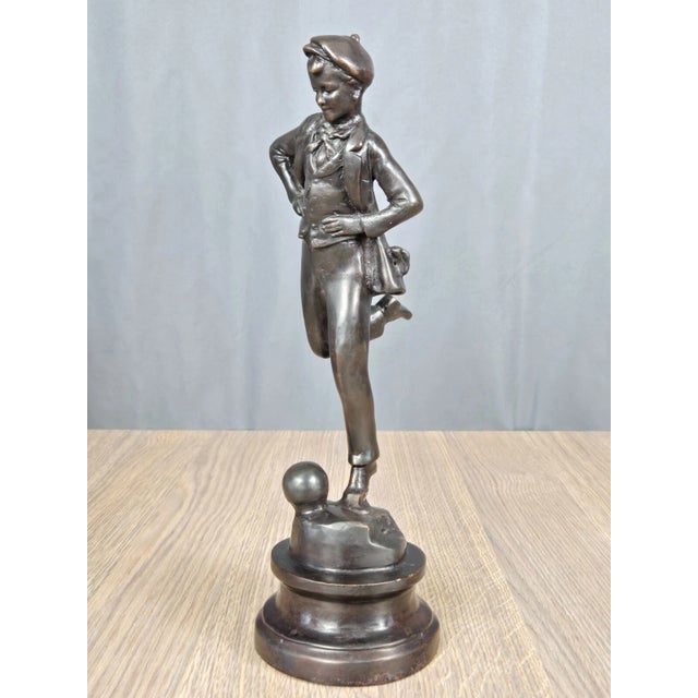 Traditional 11.5" Maitland Smith Bronze Statue Boy Kicking Ball For Sale - Image 3 of 8