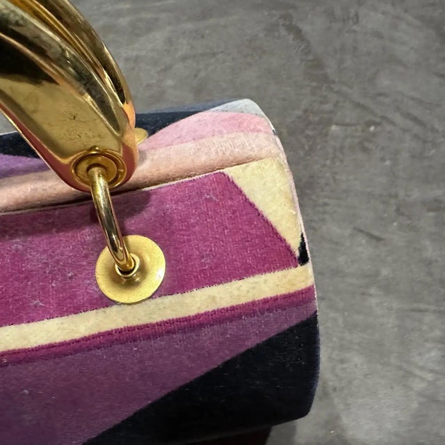 1960s 1960s Haute Couture Velvet and Brass Iconic Minaudiere Bag by Emilio Pucci For Sale - Image 5 of 12