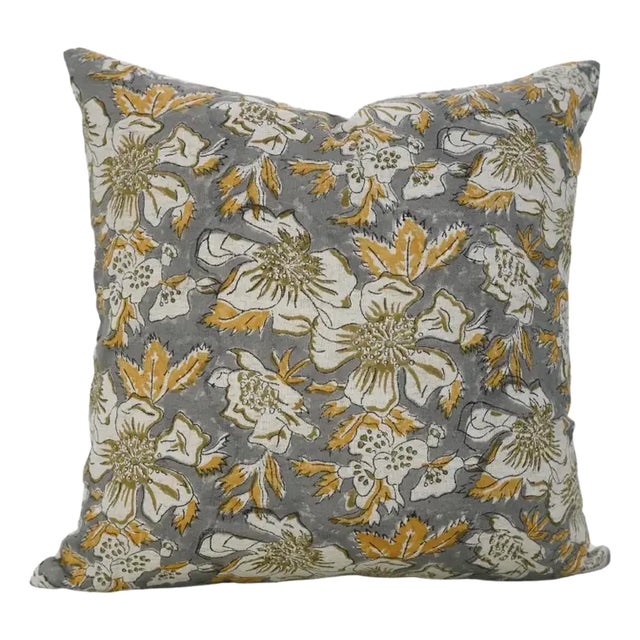 Fabdivine Handmade Block Printed Cushion Cover 12x20 Inch Viscose Linen-Papaya Leaf For Sale