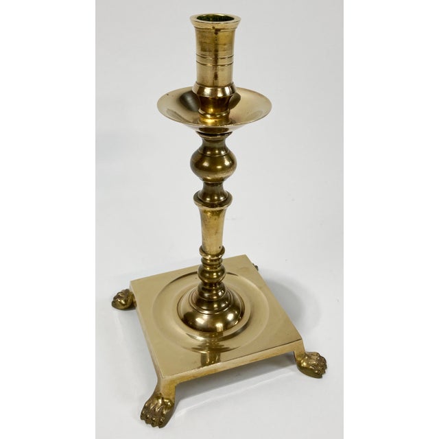 Mid 20th Century Vintage Lion Paw Brass Footed Candlestick Holder For Sale - Image 5 of 7