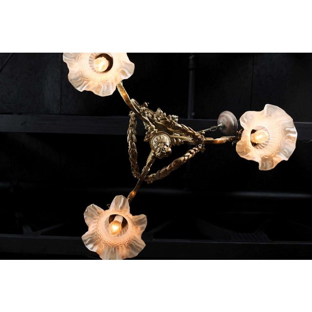 19th Century French Louis XVI Style 19th Century Bronze Three-Light Chandelier with Torch For Sale - Image 11 of 11