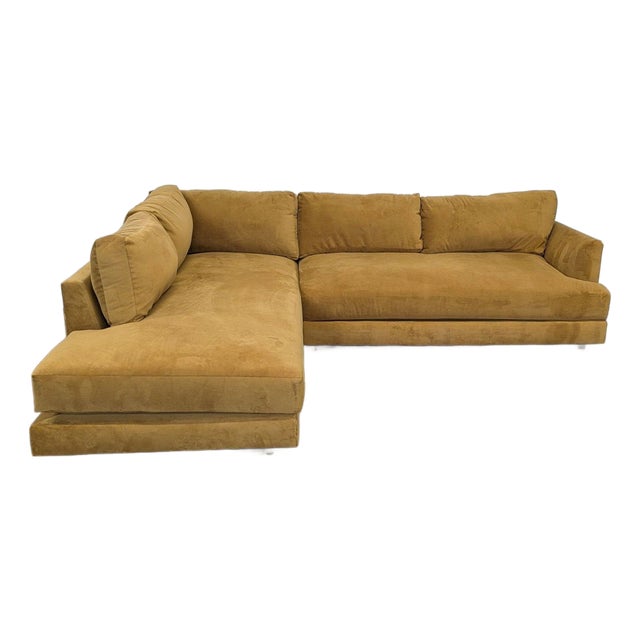 West Elm Haven Mustard Yellow Velvet Sectional Sofa For Sale