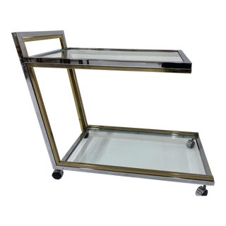 Mid 20th Century Vintage Chrome and Brass Bar Cart After Romeo Rega For Sale