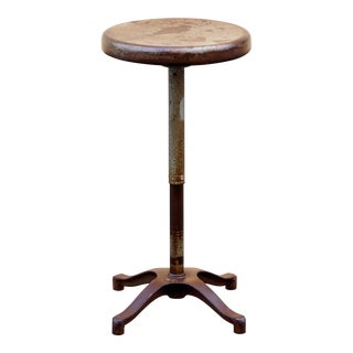 Antique Steel Stool With Distressed Patina, 1930s For Sale