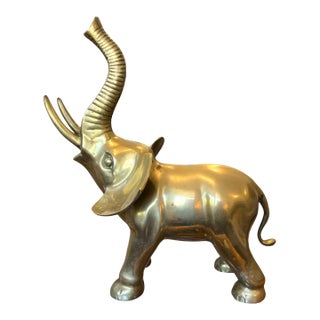 Vintage 1970s Large Solid Brass Elephant Sculpture — Hollywood Regency Statement Piece For Sale