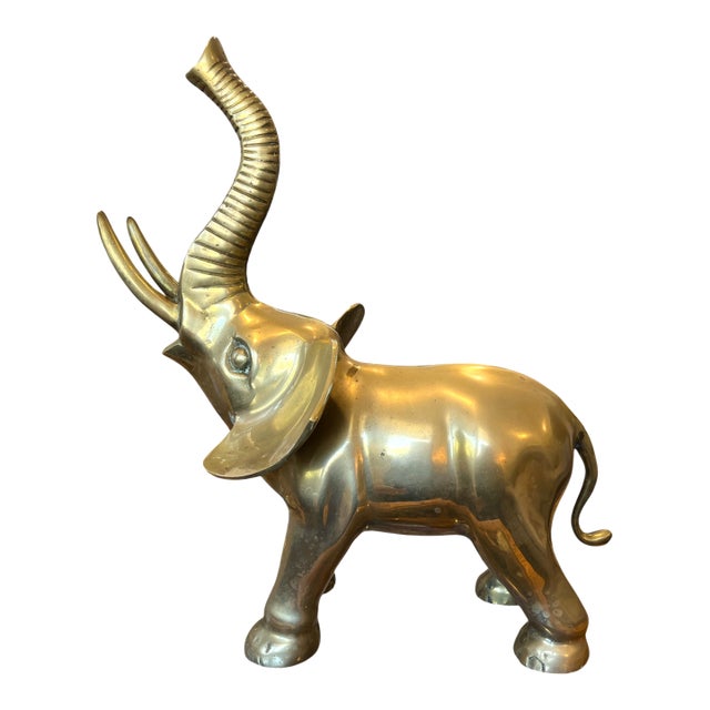 Vintage 1970s Large Solid Brass Elephant Sculpture — Hollywood Regency Statement Piece For Sale