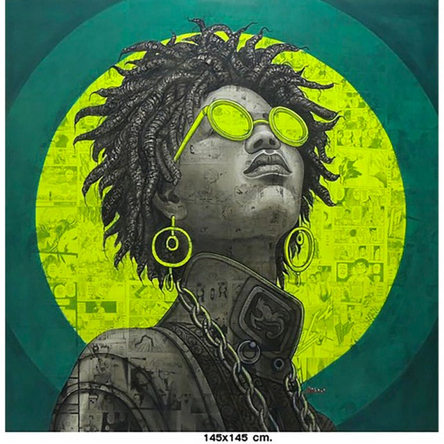 This beautiful colourful painting is hand-painted. The material is comic book paper on canvas and acrylic paint. This...