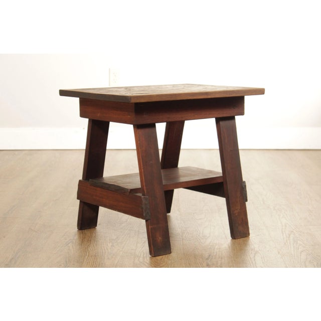 C.W. Davis Arts & Crafts Style Carved Side Table For Sale - Image 4 of 12