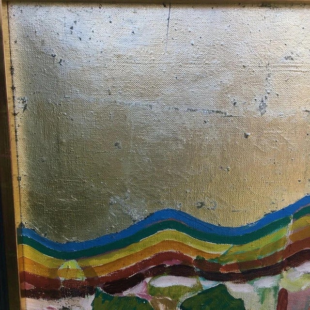 Gold Zinke Peter, Rainbow Gold Foil Lemon Wreath with Purple Vulva, 1970s, Oil on Canvas For Sale - Image 8 of 13