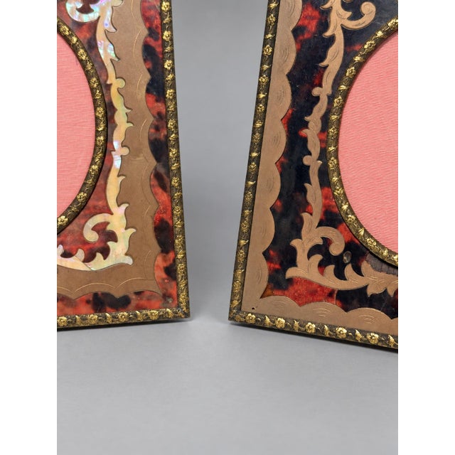 Metal Pair of Napoleon III Style Boulle Inlaid Miniature Picture Frames, C. 1890 For Sale - Image 7 of 10